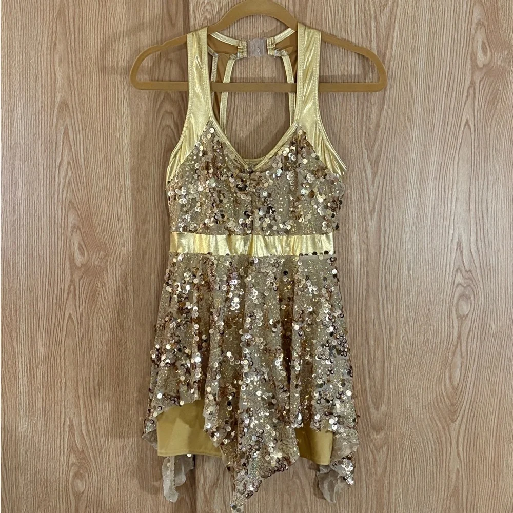 Sparkling Gold Sequin Jazz Hip Hop Dance Costume Dress/Shorts
